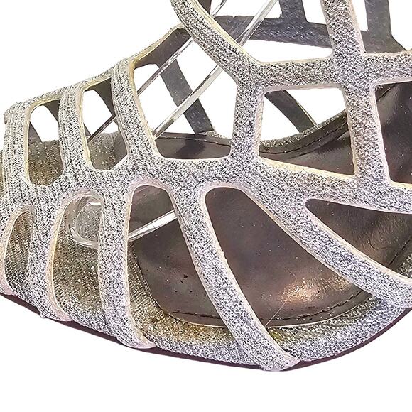Madden Girl Metallic Silver Directt Strappy Cage Special Occasion Event Heels - Picture 7 of 11
